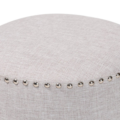Rosine Modern and Contemporary Light Grey Fabric Upholstered Nail Trim Ottoman