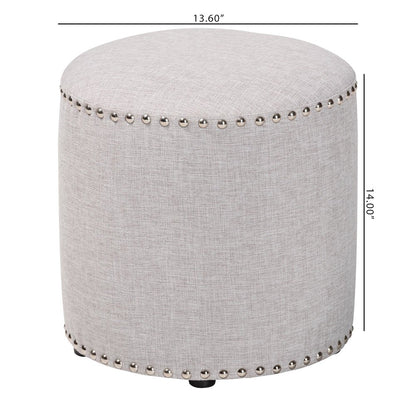 Rosine Modern and Contemporary Light Grey Fabric Upholstered Nail Trim Ottoman