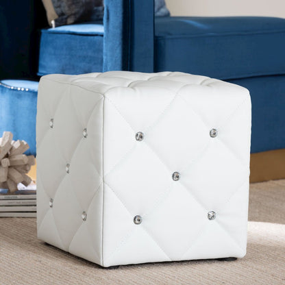 Stacey Modern and Contemporary White Faux Leather Upholstered Ottoman