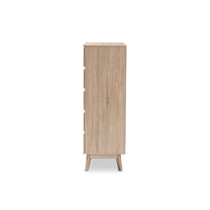 Miren Mid-Century Modern Light Oak and Dark Grey 5-Drawer Chest