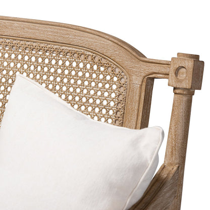 Clemence French Provincial Ivory Fabric Upholstered Whitewashed Wood Loveseat