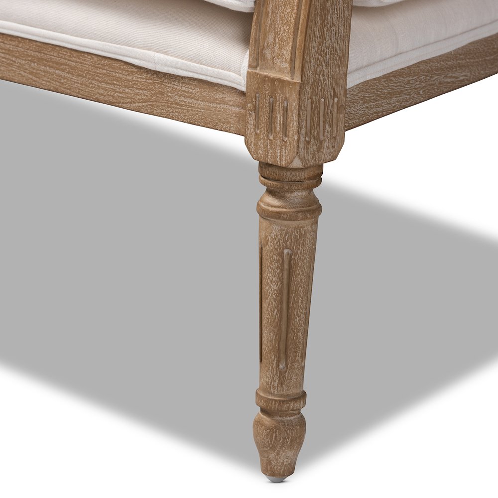 Clemence French Provincial Ivory Fabric Upholstered Whitewashed Wood Loveseat