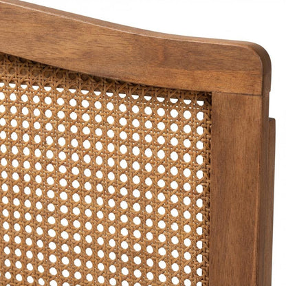 Brown Rubberwood Headboard Full Size, Synthetic Rattan Panel, Modern Design