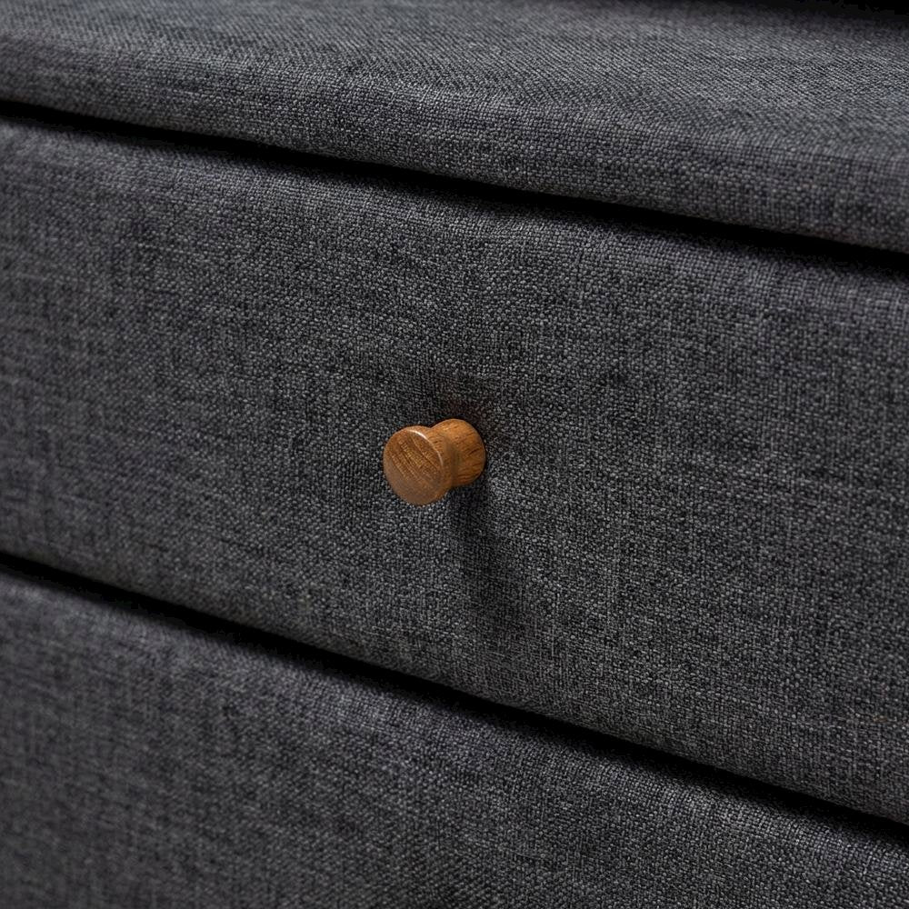 Mid-Century Modern Charcoal Fabric Nightstand with Wood Frame and Storage