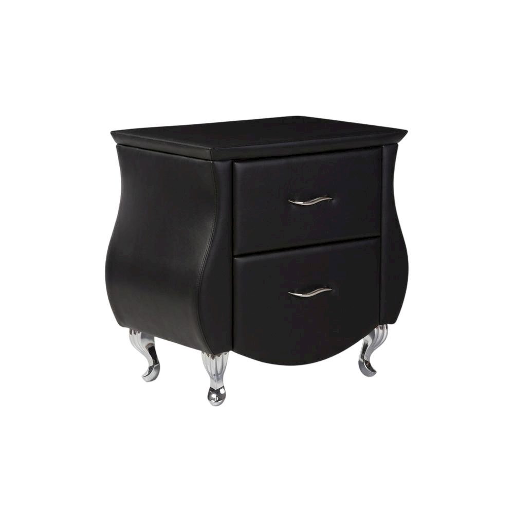Contemporary Black Faux Leather Nightstand with Hardwood Base