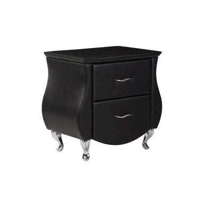 Contemporary Black Faux Leather Nightstand with Hardwood Base