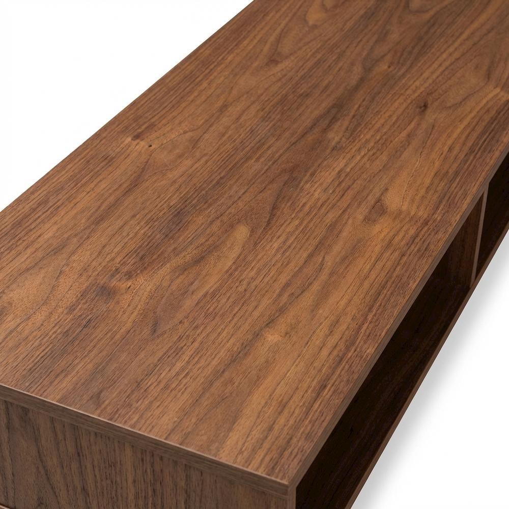 Modern TV Stand with Black Finish, Spacious Storage and Open Shelves