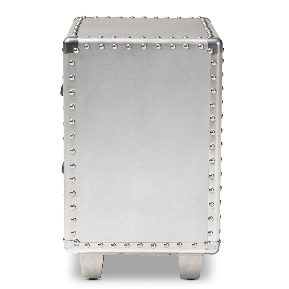 Davet French Industrial Silver Metal 2-Drawer End Table