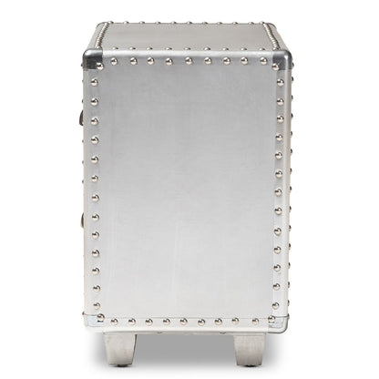 Davet French Industrial Silver Metal 2-Drawer End Table
