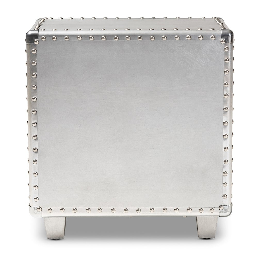 Davet French Industrial Silver Metal 2-Drawer End Table