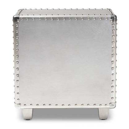 Davet French Industrial Silver Metal 2-Drawer End Table