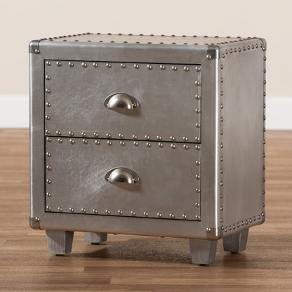 Davet French Industrial Silver Metal 2-Drawer End Table