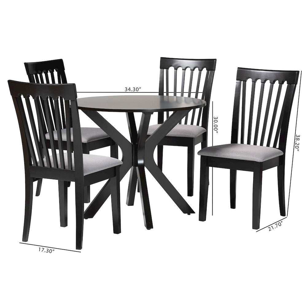 Lore Modern Grey Fabric and Dark Brown Wood 5-Piece Dining Set