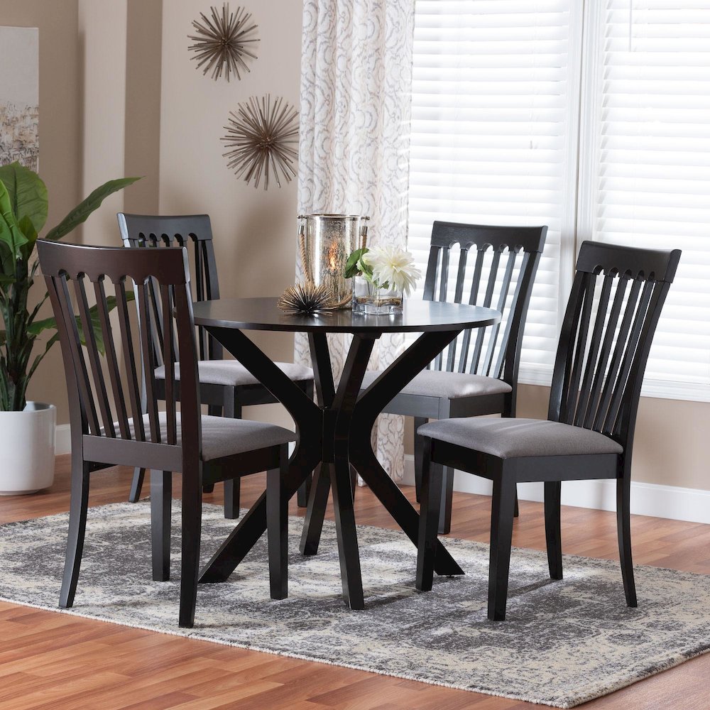 Lore Modern Grey Fabric and Dark Brown Wood 5-Piece Dining Set