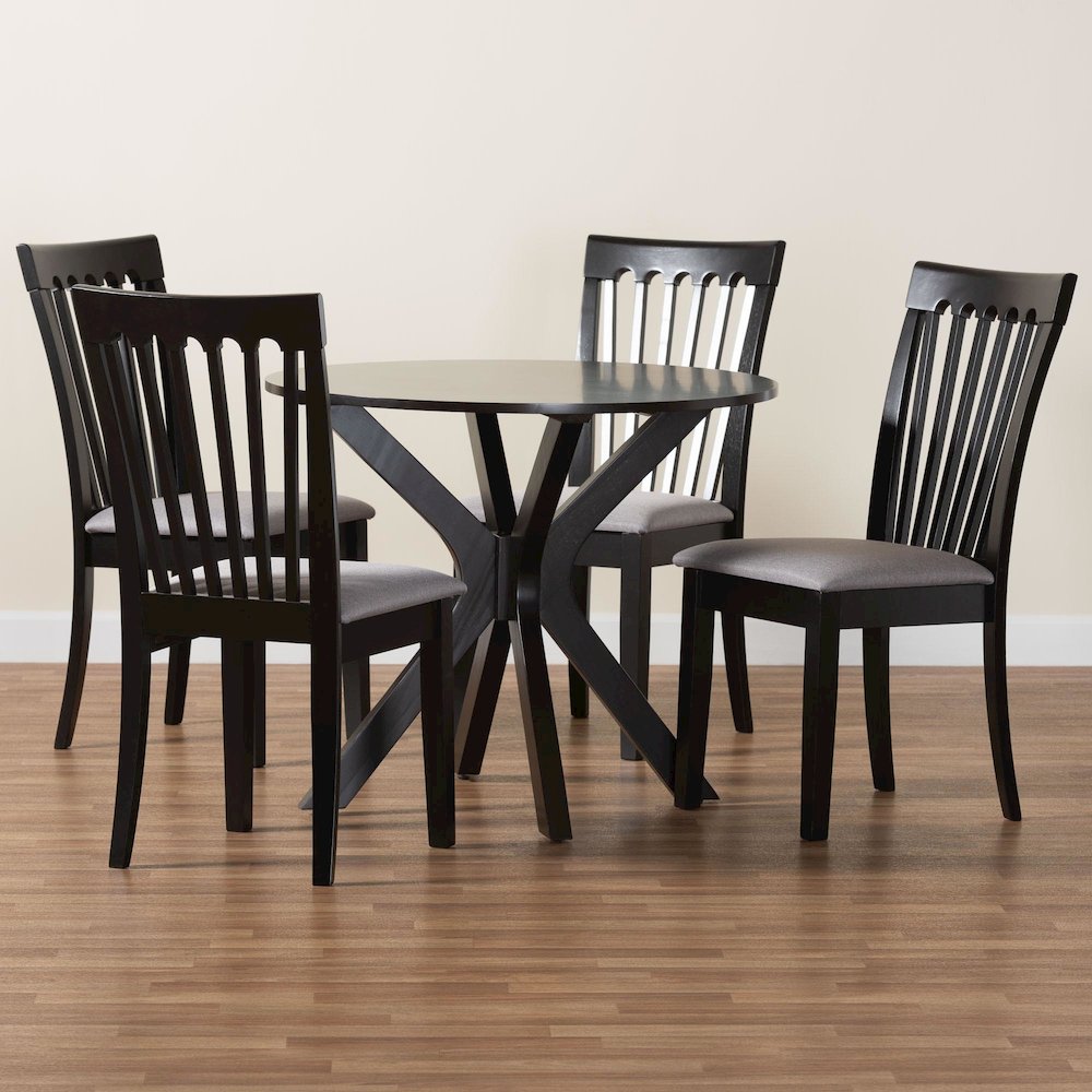 Lore Modern Grey Fabric and Dark Brown Wood 5-Piece Dining Set