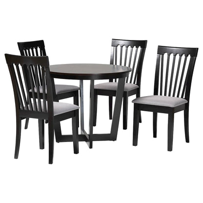 Nellie Modern Grey Fabric and Dark Brown Wood 5-Piece Dining Set