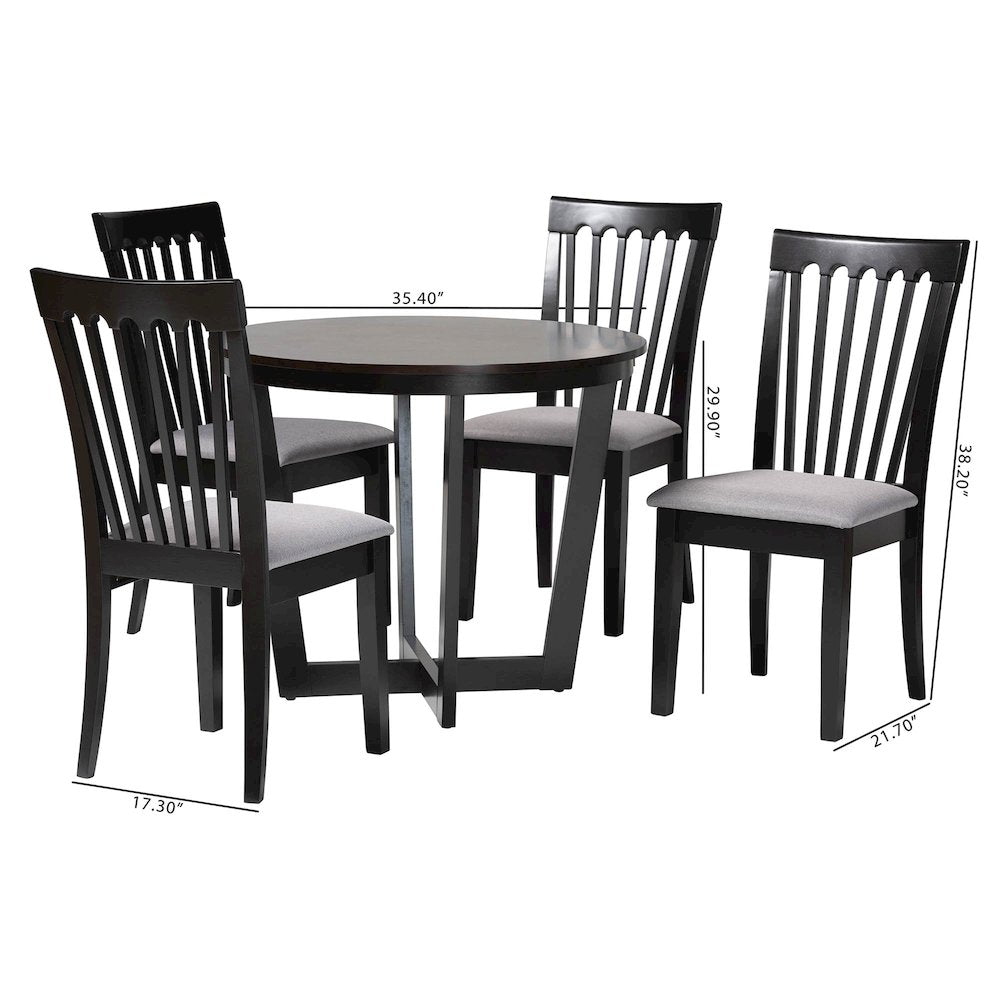 Nellie Modern Grey Fabric and Dark Brown Wood 5-Piece Dining Set