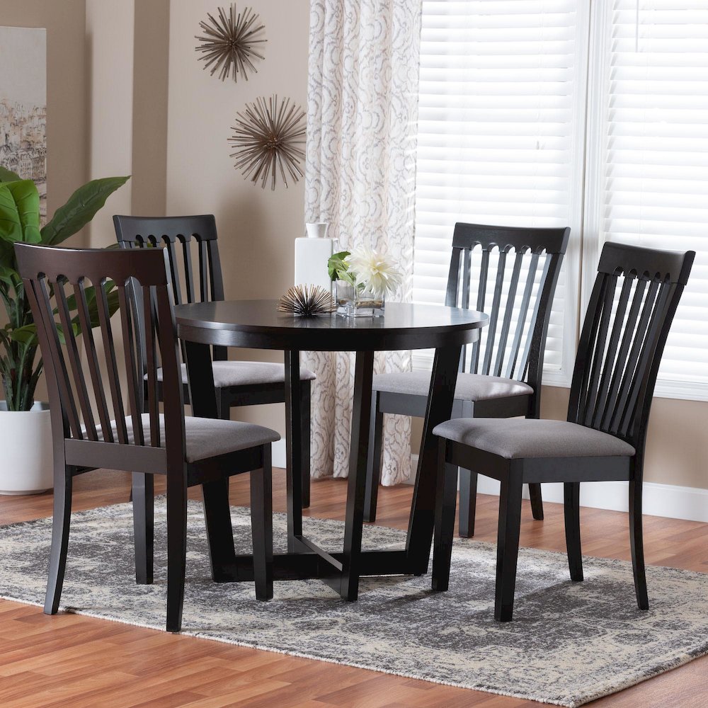 Nellie Modern Grey Fabric and Dark Brown Wood 5-Piece Dining Set