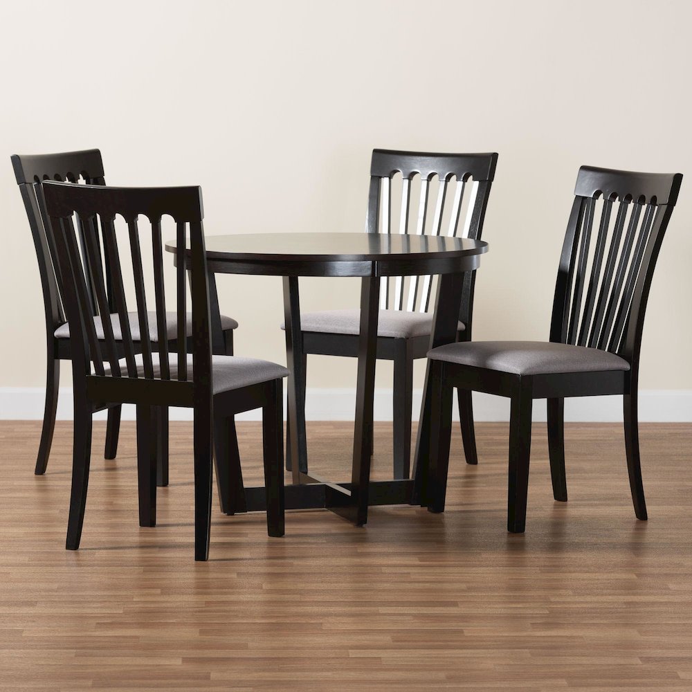 Nellie Modern Grey Fabric and Dark Brown Wood 5-Piece Dining Set