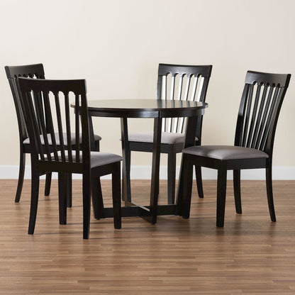 Nellie Modern Grey Fabric and Dark Brown Wood 5-Piece Dining Set