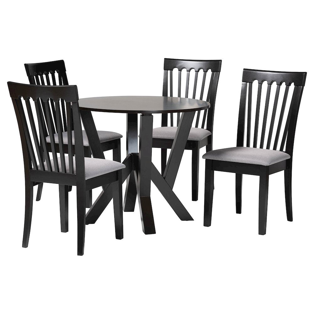 Marian Modern Grey Fabric and Dark Brown Finished Wood 5-Piece Dining Set