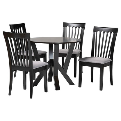 Marian Modern Grey Fabric and Dark Brown Finished Wood 5-Piece Dining Set
