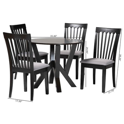 Marian Modern Grey Fabric and Dark Brown Finished Wood 5-Piece Dining Set