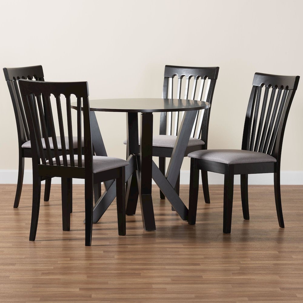 Marian Modern Grey Fabric and Dark Brown Finished Wood 5-Piece Dining Set