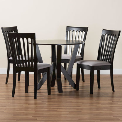 Marian Modern Grey Fabric and Dark Brown Finished Wood 5-Piece Dining Set