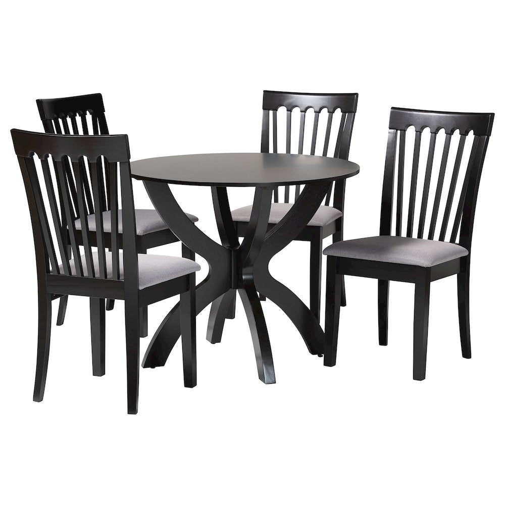 Bailey Modern Grey Fabric and Dark Brown Finished Wood 5-Piece Dining Set