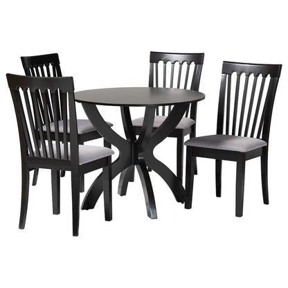 Bailey Modern Grey Fabric and Dark Brown Finished Wood 5-Piece Dining Set
