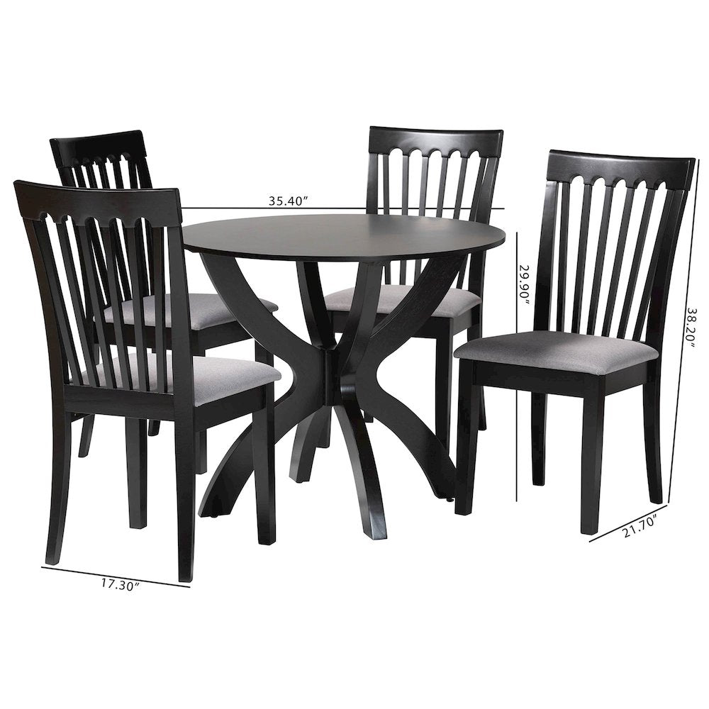 Bailey Modern Grey Fabric and Dark Brown Finished Wood 5-Piece Dining Set