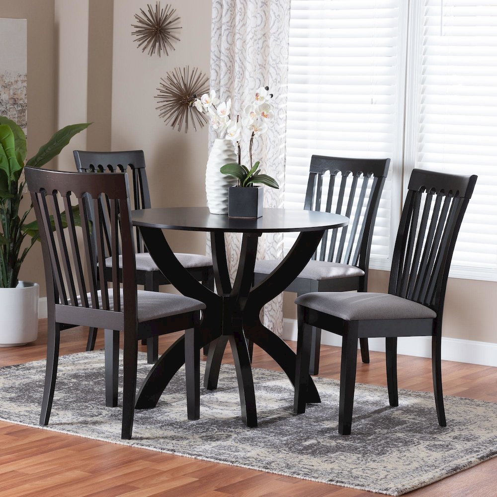 Bailey Modern Grey Fabric and Dark Brown Finished Wood 5-Piece Dining Set