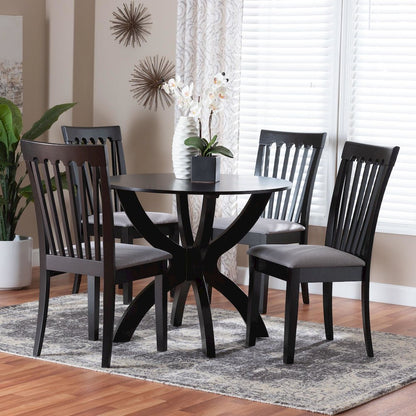 Bailey Modern Grey Fabric and Dark Brown Finished Wood 5-Piece Dining Set