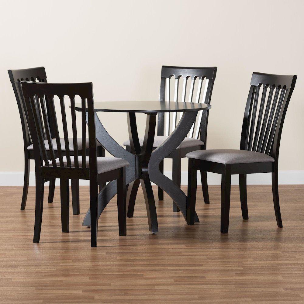 Bailey Modern Grey Fabric and Dark Brown Finished Wood 5-Piece Dining Set