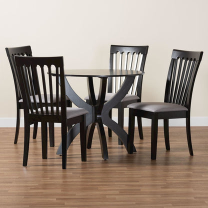 Bailey Modern Grey Fabric and Dark Brown Finished Wood 5-Piece Dining Set