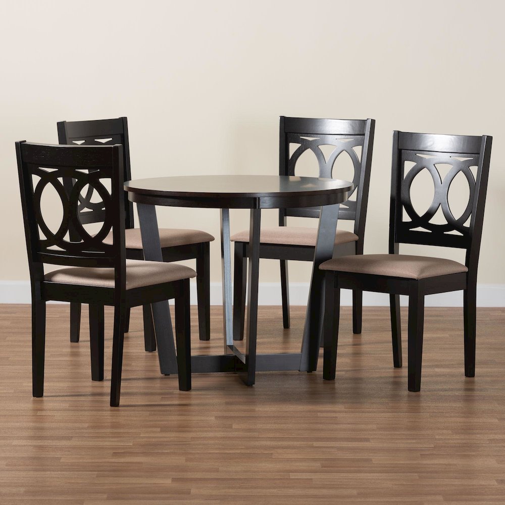 Kara Modern Sand Dark Brown Finished Wood 5-Piece Dining Set
