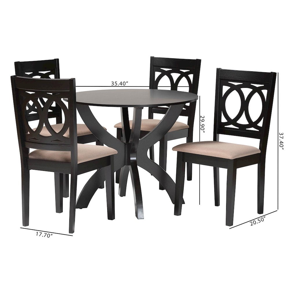 Rita Modern Sand Dark Brown Finished Wood 5-Piece Dining Set