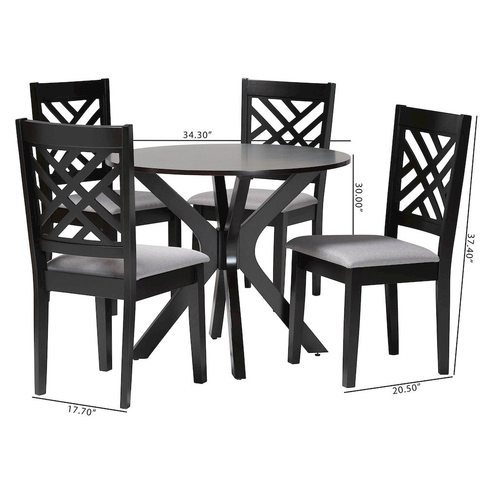 Norah Modern Grey Fabric and Dark Brown Finished Wood 5-Piece Dining Set