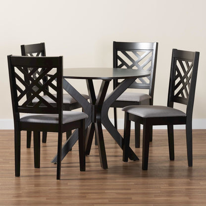 Norah Modern Grey Fabric and Dark Brown Finished Wood 5-Piece Dining Set