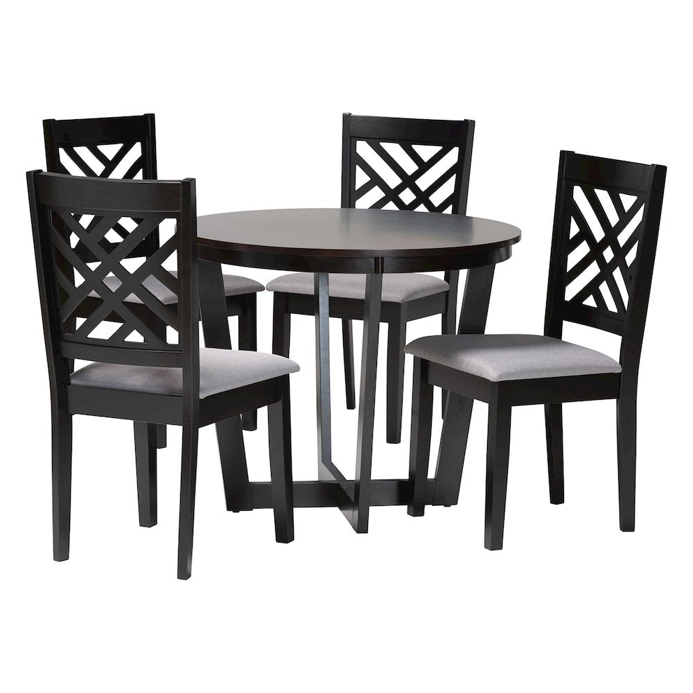 Alena Modern Grey Fabric and Dark Brown Finished Wood 5-Piece Dining Set