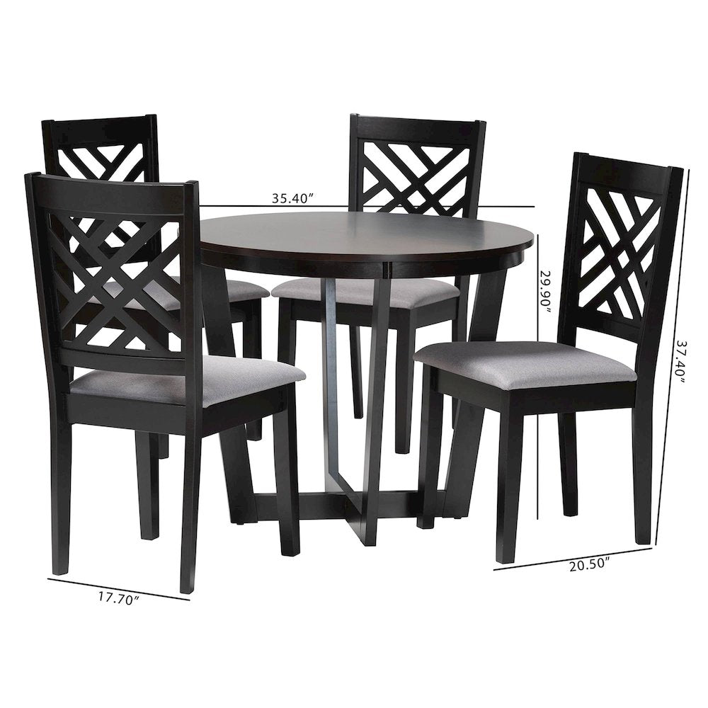 Alena Modern Grey Fabric and Dark Brown Finished Wood 5-Piece Dining Set