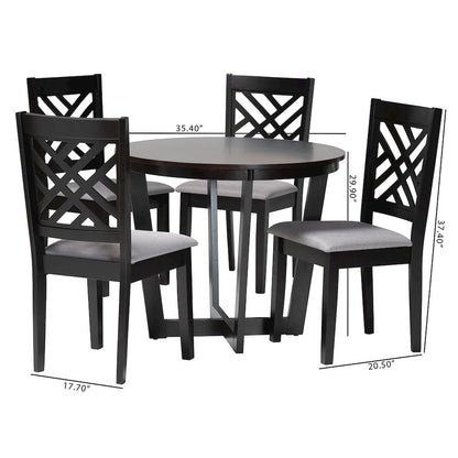 Alena Modern Grey Fabric and Dark Brown Finished Wood 5-Piece Dining Set
