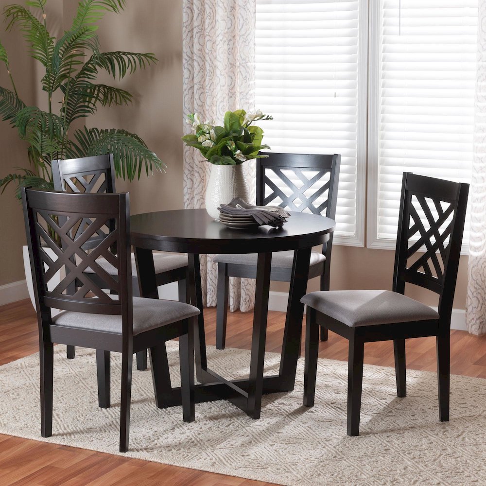 Alena Modern Grey Fabric and Dark Brown Finished Wood 5-Piece Dining Set