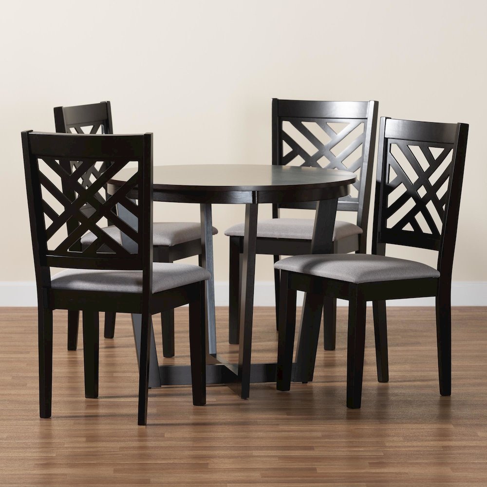 Alena Modern Grey Fabric and Dark Brown Finished Wood 5-Piece Dining Set
