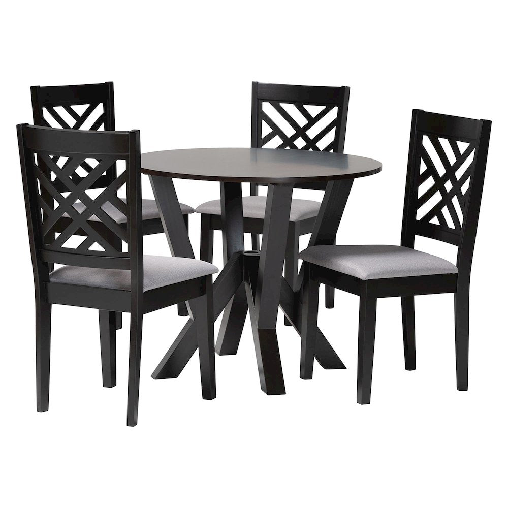 Elise Modern Grey Fabric and Dark Brown Finished Wood 5-Piece Dining Set