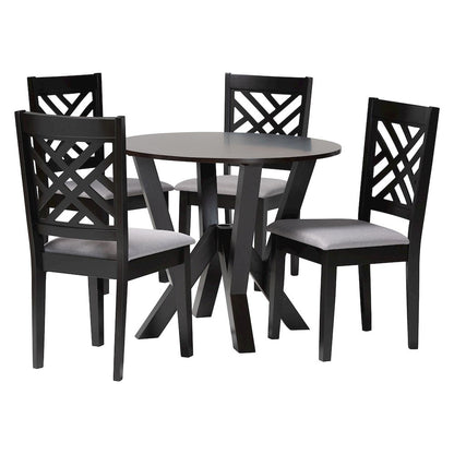 Elise Modern Grey Fabric and Dark Brown Finished Wood 5-Piece Dining Set