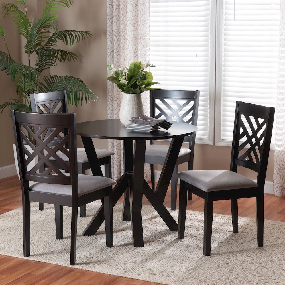 Elise Modern Grey Fabric and Dark Brown Finished Wood 5-Piece Dining Set