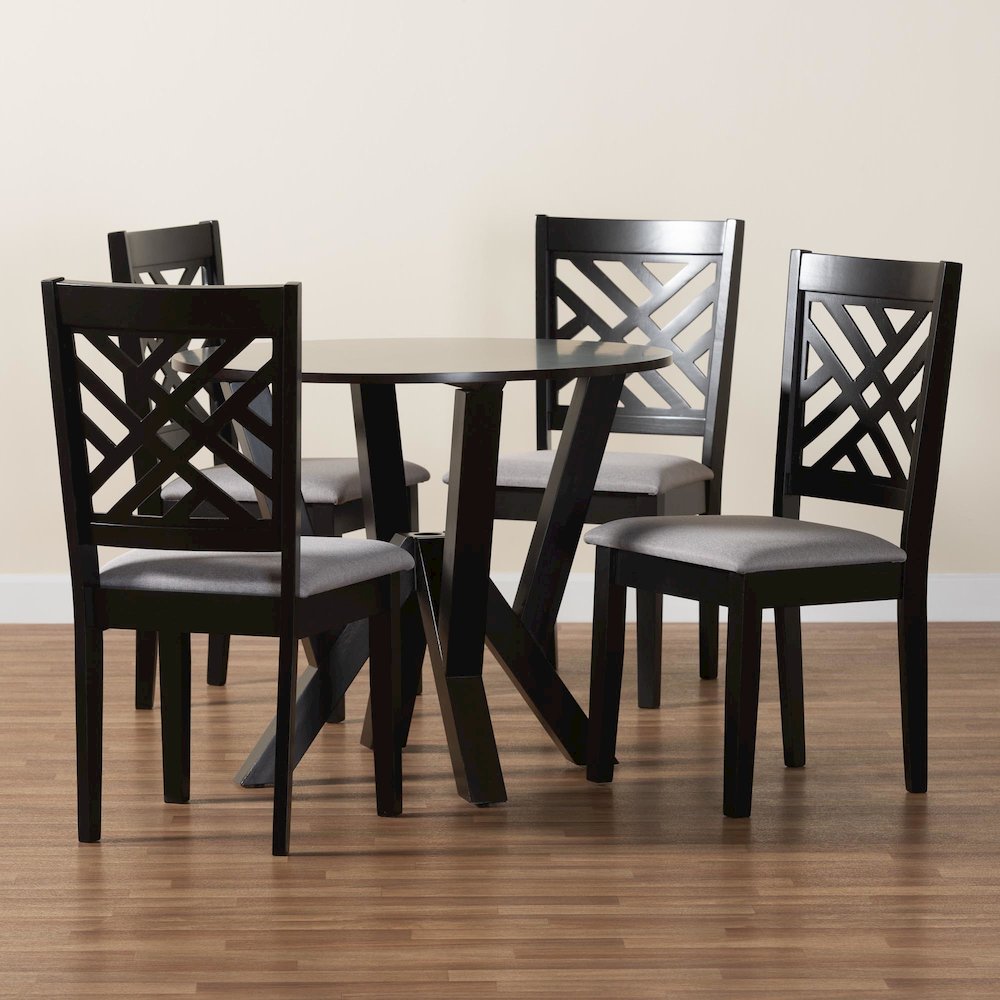 Elise Modern Grey Fabric and Dark Brown Finished Wood 5-Piece Dining Set
