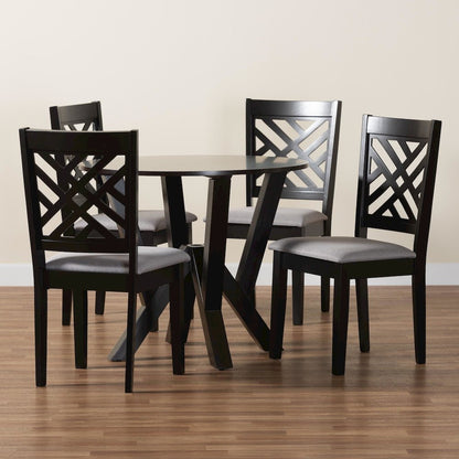 Elise Modern Grey Fabric and Dark Brown Finished Wood 5-Piece Dining Set